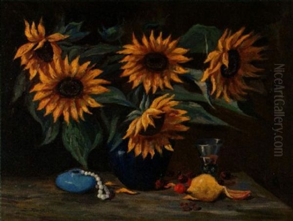 Stillleben Mit Sonnenblumen Und Zitrone - view 1
