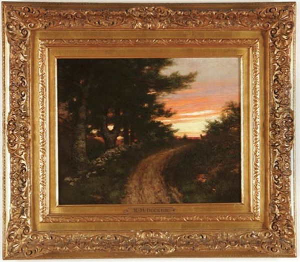 Tree-lined Road At Sunset - view 1
