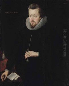 Portrait Of Robert Cecil, 1st Earl Of Salisbury (1563-1612), Half-length, In A Black Doublet And White Ruff, His Left Hand Holding A Pomander, His Right Hand Holding A Seal
