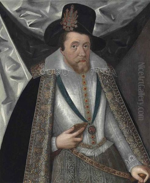 Portrait Of King James I Of England And Vi Of Scotland (1566-1625), Three-quarter-length, In A White Doublet With A Lace Collar, Jewelled Hose... - view 1