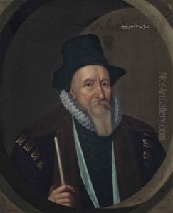 Portrait Of Thomas Sackville, 1st Earl Of Dorset (1536-1608), Half-length, In A Brown Coat And Black Hat, Holding A Rod Of Office