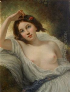 Jeune Femme Assise A La Rose Et Au Buste Denude