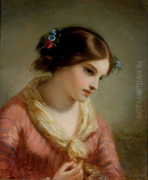 Portrait Of A Girl With Flowers In Her Hair - view 1