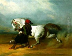 An Arabian With His Groom In A Landscape by Pierre Joseph Dedreux-Dorcy