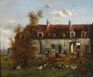 Courtyard With Chickens by Alexandre Defaux