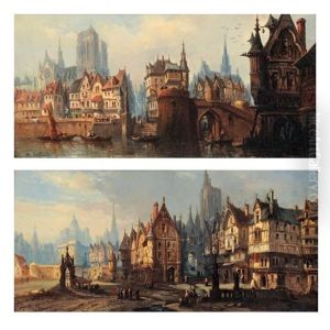 Maisons A Colombages Dans Le Vieux Rouen (pair) by Alexandre Defaux