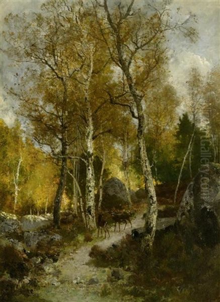 Waldlandschaft Mit Zwei Rehen - view 1
