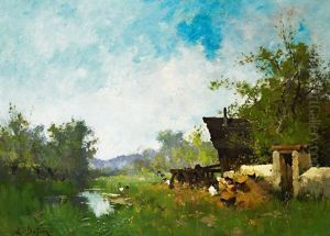 Basse-cour Au Bord De L'etang by Alexandre Defaux
