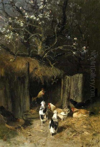 Poules Et Coqs Sous Le Pommier - view 1