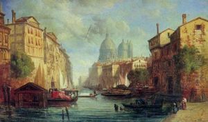 A View Of A Venetian Canal With Santa Maria Della Salute Beyond A View Of A Venetian Canal With Santa Maria Della Salute Beyond