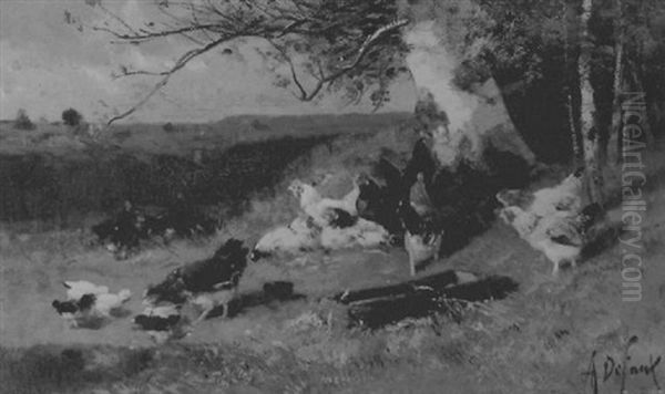 Coqs Et Poules Sous Les Arbres - view 1