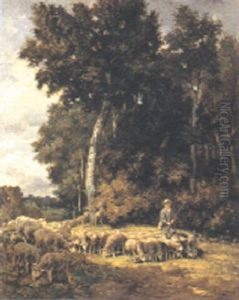 Pastore Con Gregge Nel Paesaggio by Alexandre Defaux