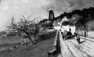 French Village With Figures And A Cart On A Path by Alexandre Defaux