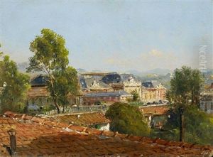 Blick Vom Atelier Des Kunstlers Uber Die Dacher Auf Den Bahnhof Von Nizza by Jean-Joseph-Jules Defer