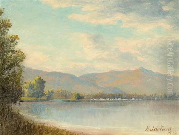 Untitled - B.c. Lake With Town In The Distance - view 1