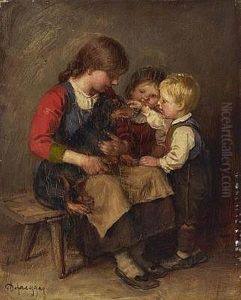 Kinder Mit Dackel by Franz Von Defregger