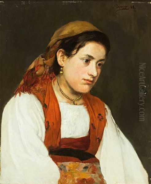 Portrait Eines Jungen Bauerndirndls Im Sonntagsstaat - view 1