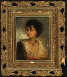 Portrait Einer Dame Mit Weiser Bluse Und Goldschmuck Portrait Einer Dame Mit Weiser Bluse Und Goldschmuck