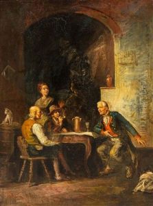 Discussion At The Pub by Franz Von Defregger