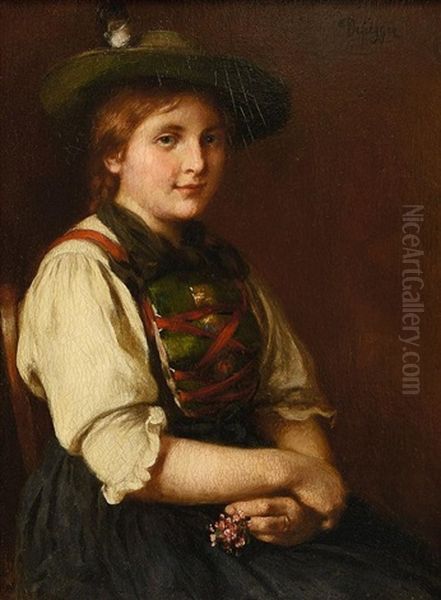 Portrait Eines Sitzenden Dirndls Mit Blumenstrauschen - view 1
