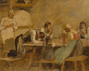 Betende Bauern In Der Stube by Franz Von Defregger