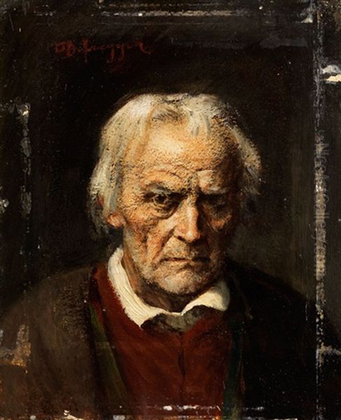Portrait Eines Weishaarigen, Alten Bauern Mit Brauner Jacke, Dunkelroter Weste Und Weisem Halskragen Vor Dunklem Hintergrund - view 1