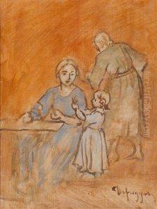 Familie In Der Stube (study) by Franz Von Defregger