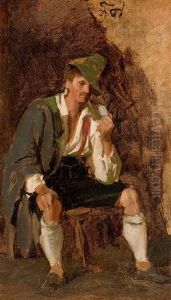 Farmer From Lenggries With Pipe by Franz Von Defregger