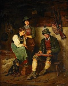 Interior Med Musicerande Tyrolare by Franz Von Defregger