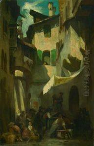 Pfandversteigerer In Einer Tiroler Gasse by Franz Von Defregger