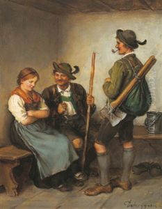 Besuch Von Zwei Holzhackern by Franz Von Defregger