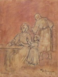 Bauernfamilie In Der Stube. Figurenstudie by Franz Von Defregger
