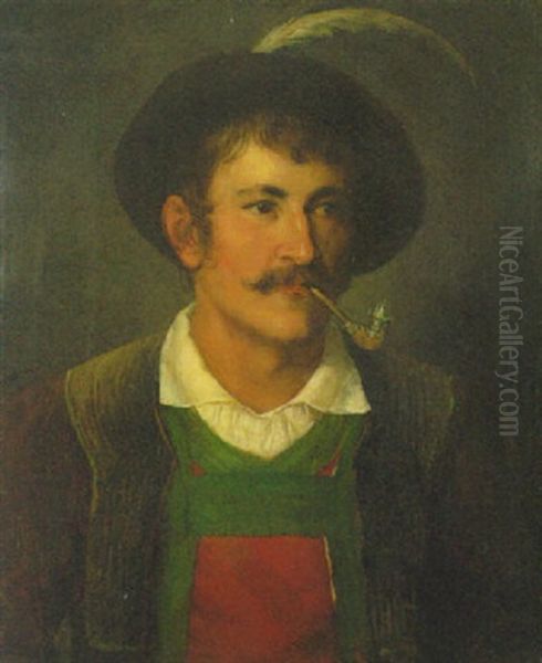 Tiroler Bauernbursche In Tracht Und Mit Pfeife - view 1