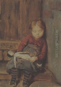 Portrat Eines Schlafenden Madchens Mit Puppe by Franz Von Defregger