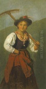 Dirndl Mit Geschultertem Rechen by Franz Von Defregger