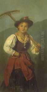 Dirndl Mit Rechen by Franz Von Defregger