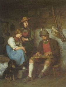 Der Zitherspieler Auf Der Alm, Dem Zwei Madchen Zuhoren