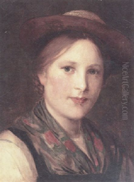 A Portrait Of A Young Girl With A Floral Scarf - view 1