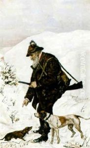 Jagare Med Hundar by Franz Von Defregger