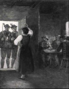 Ankunft Der Jager In Der Sennhutte by Franz Von Defregger