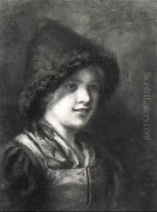 Madchen In Tracht Mit Pelzhaube by Franz Von Defregger