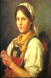 Strickendes Bauernmadchen by Franz Von Defregger
