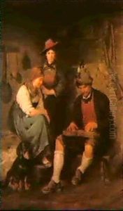 Der Zitherspieler Sitzt In Derbauernkuche Und Zwei Dirndl Lauschen Seiner Musik Der Zitherspieler Sitzt In Derbauernkuche Und Zwei Dirndl Lauschen Seiner Musik