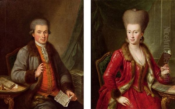 Bildnis Eines Herrn Aus Augsburg, Der Einen Brief In Der Hand Halt (+ Bildnis Seiner Ehefrau, 1781; Pair) - view 1