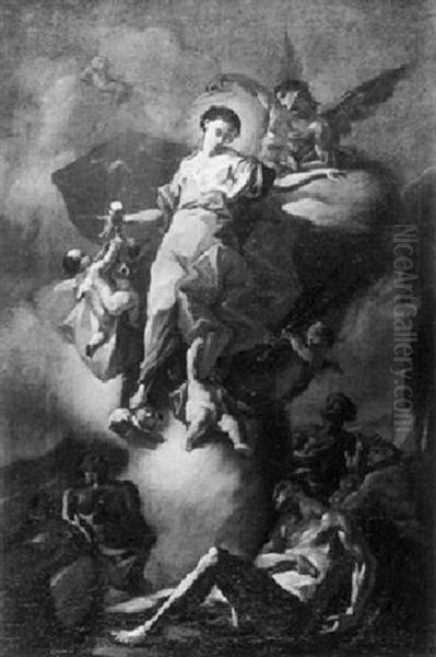 Die Heilige Barbara Auf Wolken Von Putti Und Engeln Umgeben - view 1