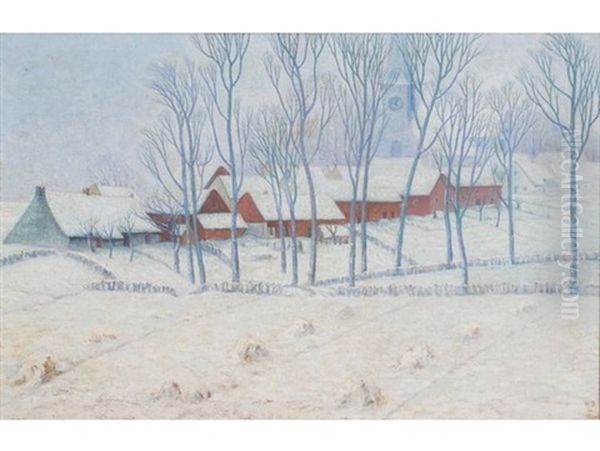 Snowy Village Scene With Church - view 1