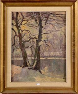 Bord De Lac Sous La Neige by William Degouve de Nuncques