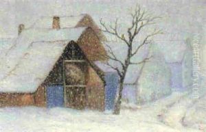 The Village Le Caillou-qui-bique (hainaut) In The Snow by William Degouve de Nuncques