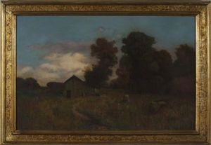 Barn In A Wooded Landscape by Franklin DeHaven