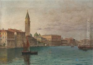 Blick Vom Canal Grande Auf Den Markusturm Und Dogenpalast Von Venedig Blick Vom Canal Grande Auf Den Markusturm Und Dogenpalast Von Venedig